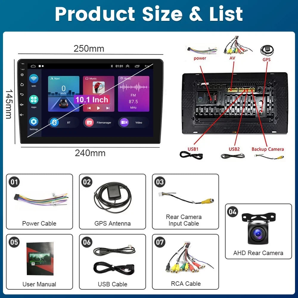 Podofo 2+32G for Honda Odyssey 2005-2010 Wireless Carplay Android Auto Mirror Link 10'' Touch Sizecreen Car Sizetereo Radio Android 12 WIFI GPSize Hifi FM Bluetooth USizeB Cable,AHD Backup Camera