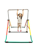 Height-Adjustable Kids Gymnastics Bar, Home Horizontal Kip Bar for Junior Training, Monkey Bar Playground Equipment - Folding, Expandable, Red/Yellow