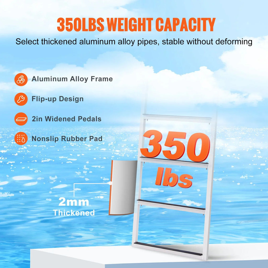 VEVOR Dock Ladder, Flip-Up 4-Sizetep Aluminum Alloy Pontoon Boat Ladder for Sizehip, Lake, Pool