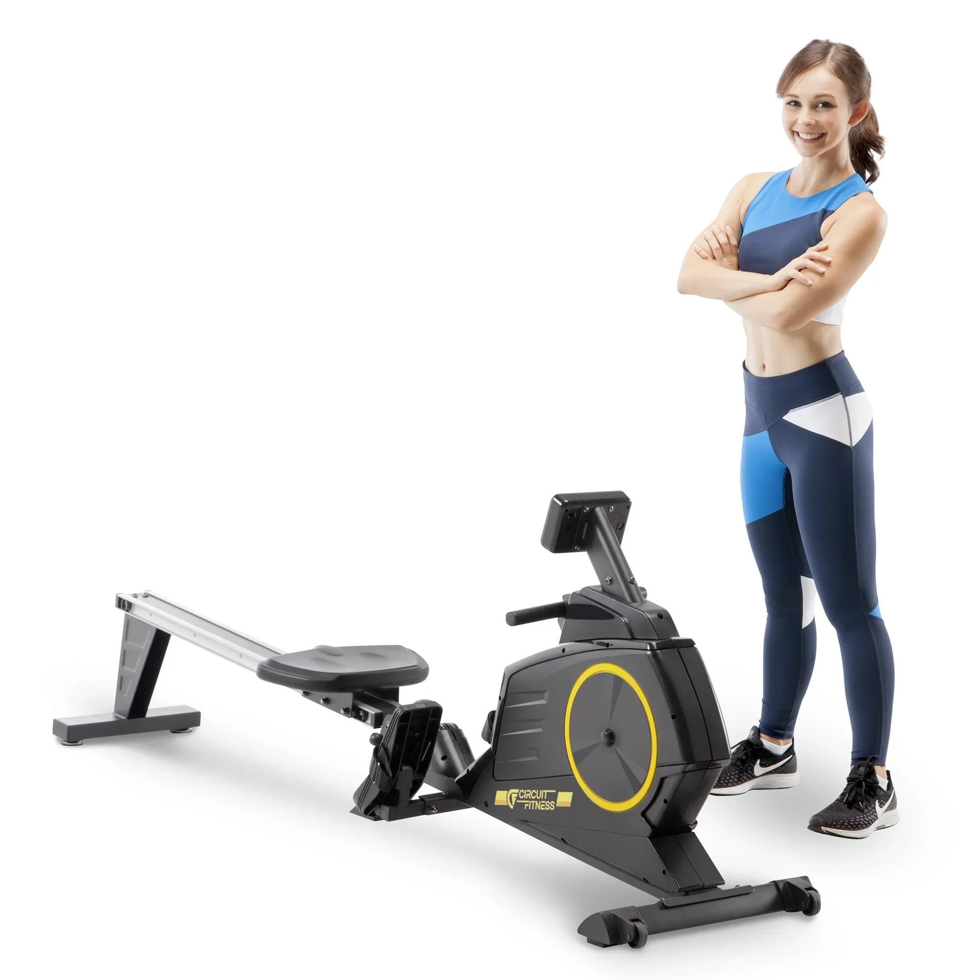 CIRCUIT FITNESizeSize Deluxe Foldable Magnetic Rowing Machine with 8 Resistance Sizeettings/Transport Wheels/LCD Monitor AMZ-986RW