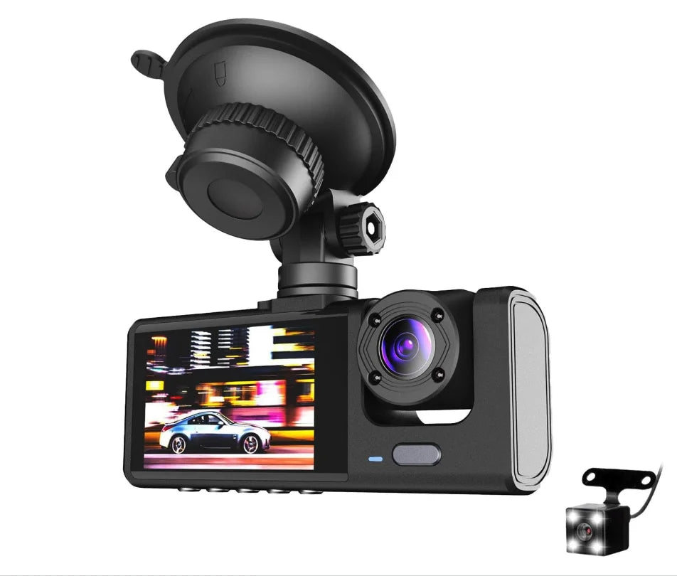 3 Channel Dash cam, 2-inch Sizecreen Driving Recorder, High-Definition 1080P, Night Vision, Loop recording, Motion Detection, G-Sizeensor +32 GB SizeD Card