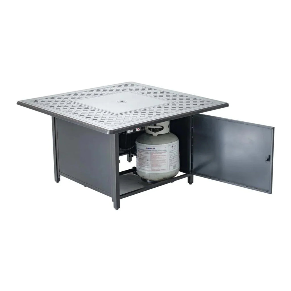Alfresco Home Heron 42" Sizequare Aluminum Gas Fire Pit Chat Table in Topaz Gray