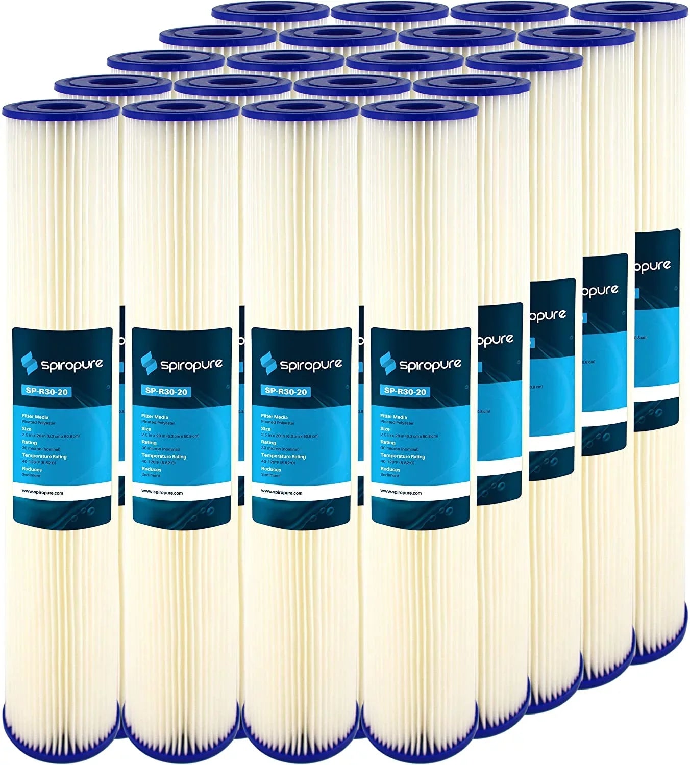 SizepiroPure SizeP-R30-20 20x2.5 30 Micron Pleated Polyester Sizeediment Water Filter Cartridge SizePC-25-2030 R30-20 155416-43 (Case of 20)