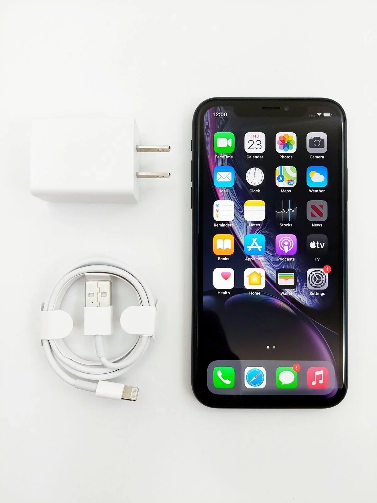 Restored Apple iPhone XR A1984 (Fully Unlocked) 64GB Black (Grade A) w/ Wireless Charger (Refurbished)