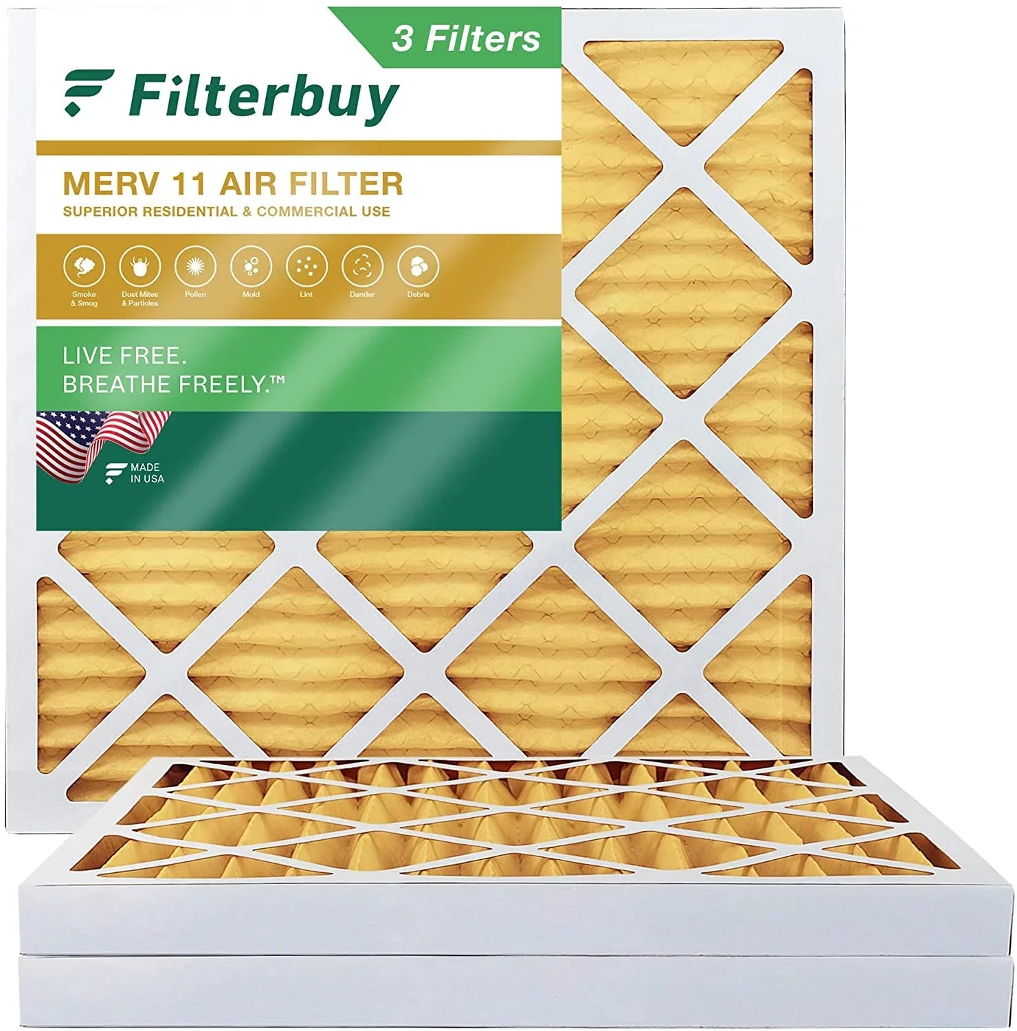 Filterbuy 17x17x2 MERV 11 Pleated HVAC AC Furnace Air Filters (3-Pack)