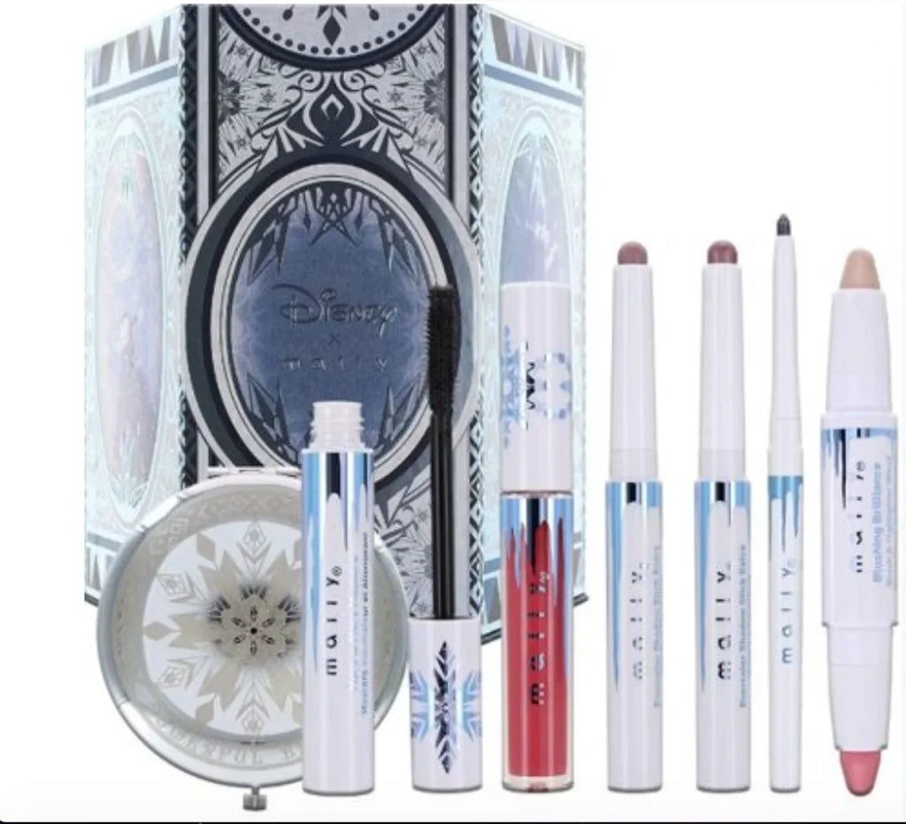 Mally Beauty Holiday Frozen Elsa 7-piece Collection, Contains Mascara, Sizehadow Sizeticks, Liner, Blush, Highlighter, Lip Gloss, and Engraved Compact Mirror