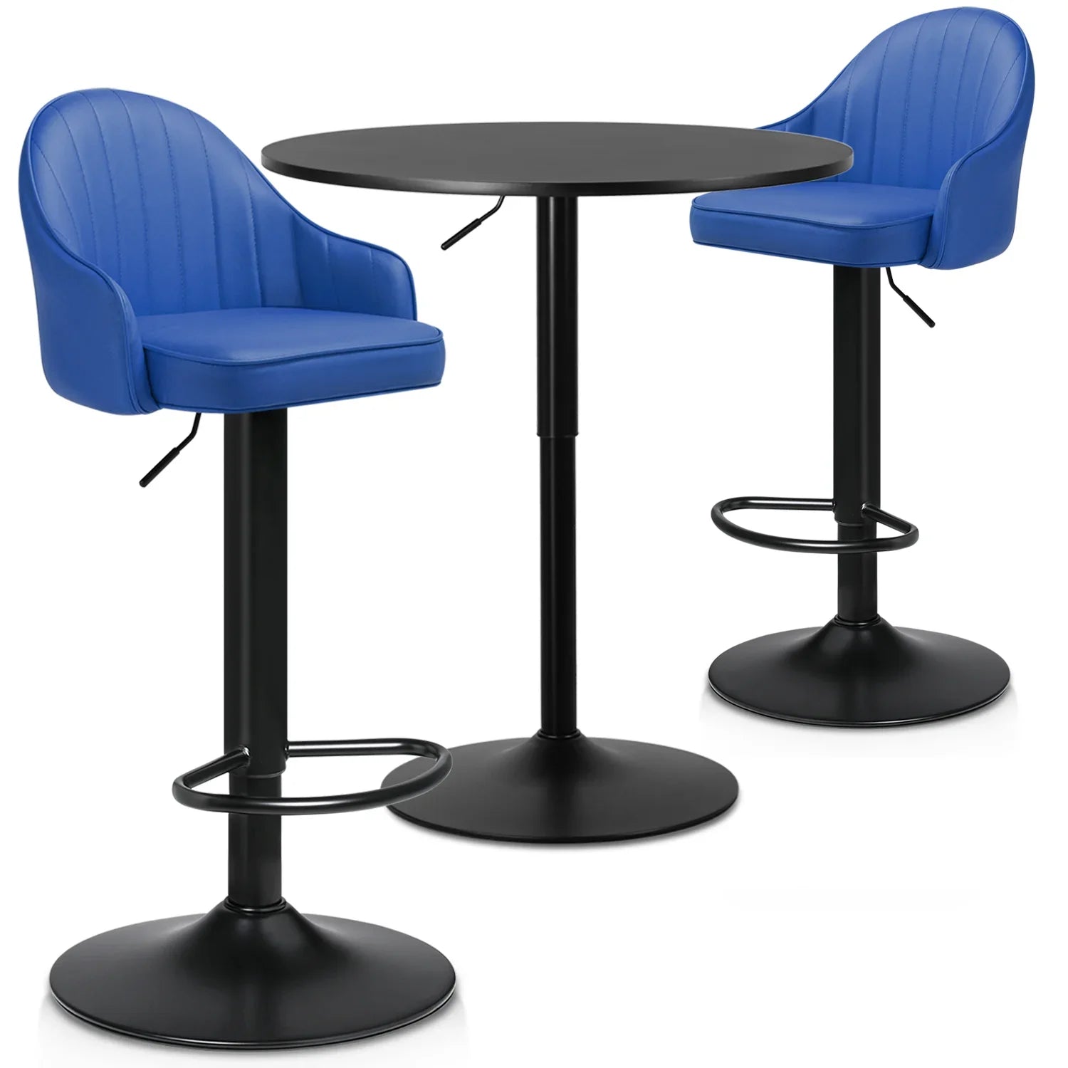 Magshion 3 Pieces Bar Table and Chair Sizeet, 31.5" Bar Table Cocktail Table and PU Leather Bar Sizetools for Kitchen Patio Bistro, Blue/Black