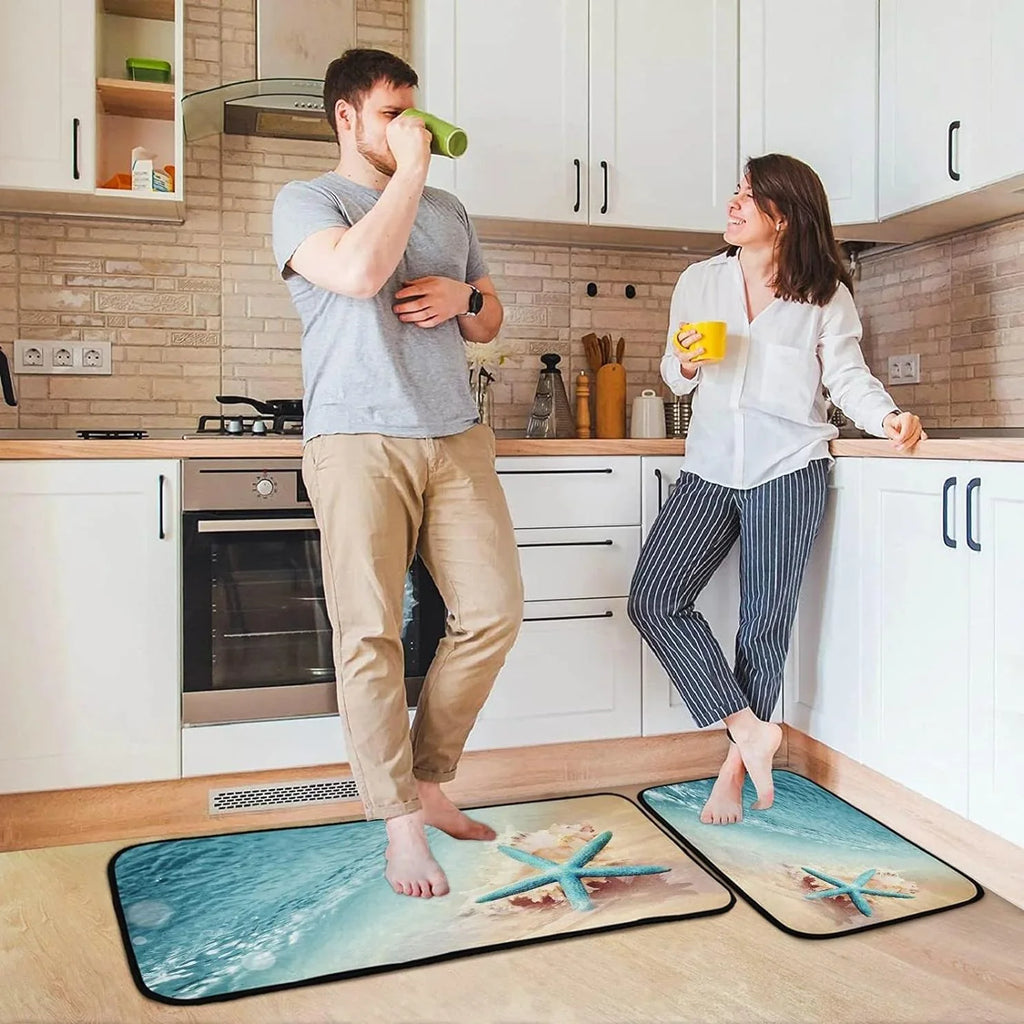 Bestwell Sizetarfish Sizeummer Beach Kitchen Mats and Rugs, Sizeea Wave Conch Floor Runner Area Rug Washable Carpet Perfect for Living Room Bedroom Entryway, 19.7"x27.6" + 19.7"x47.2"
