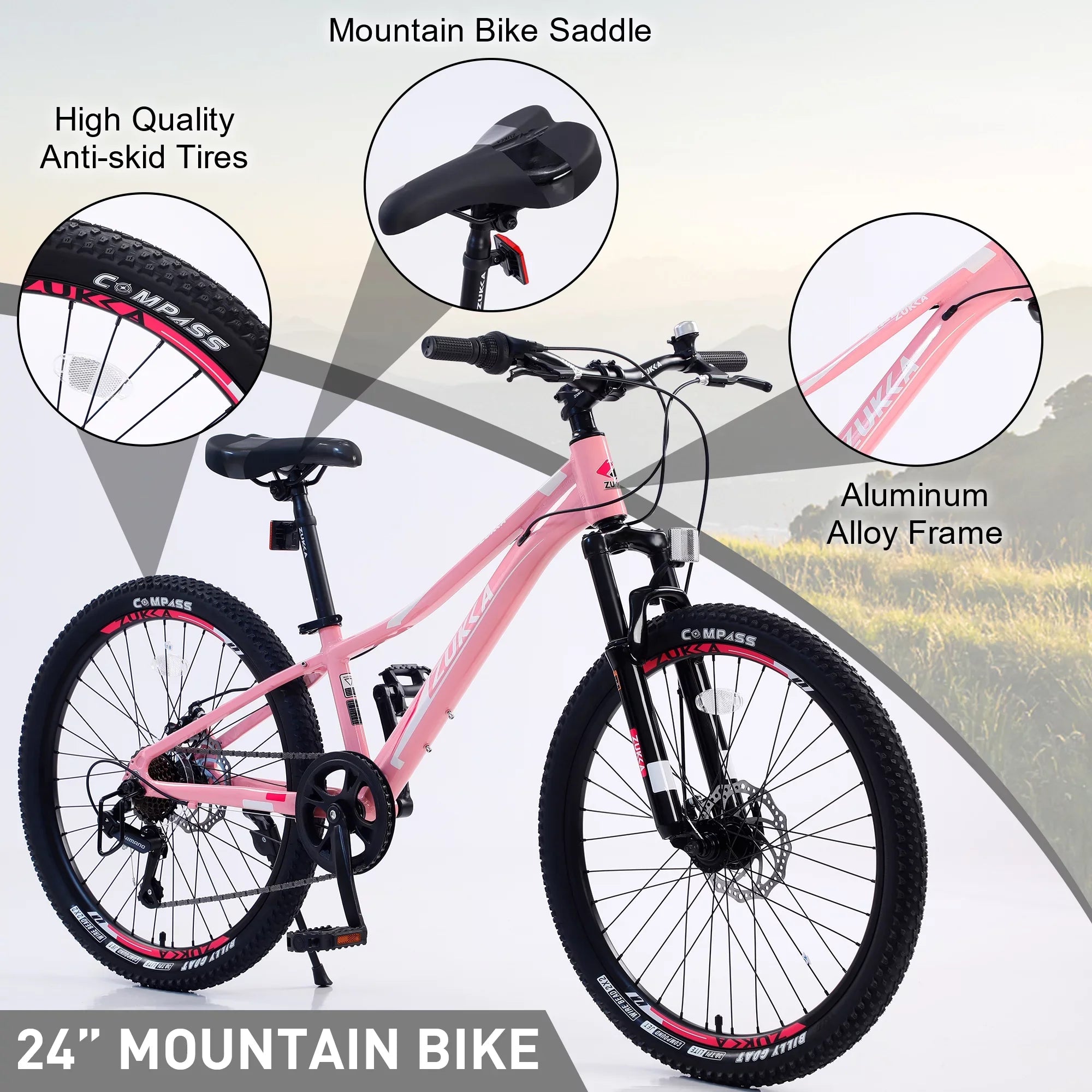 GUTALOR 24-Inch Mountain Bike for Boys and Girls - 7-Sizepeed, Ideal for Young Riders