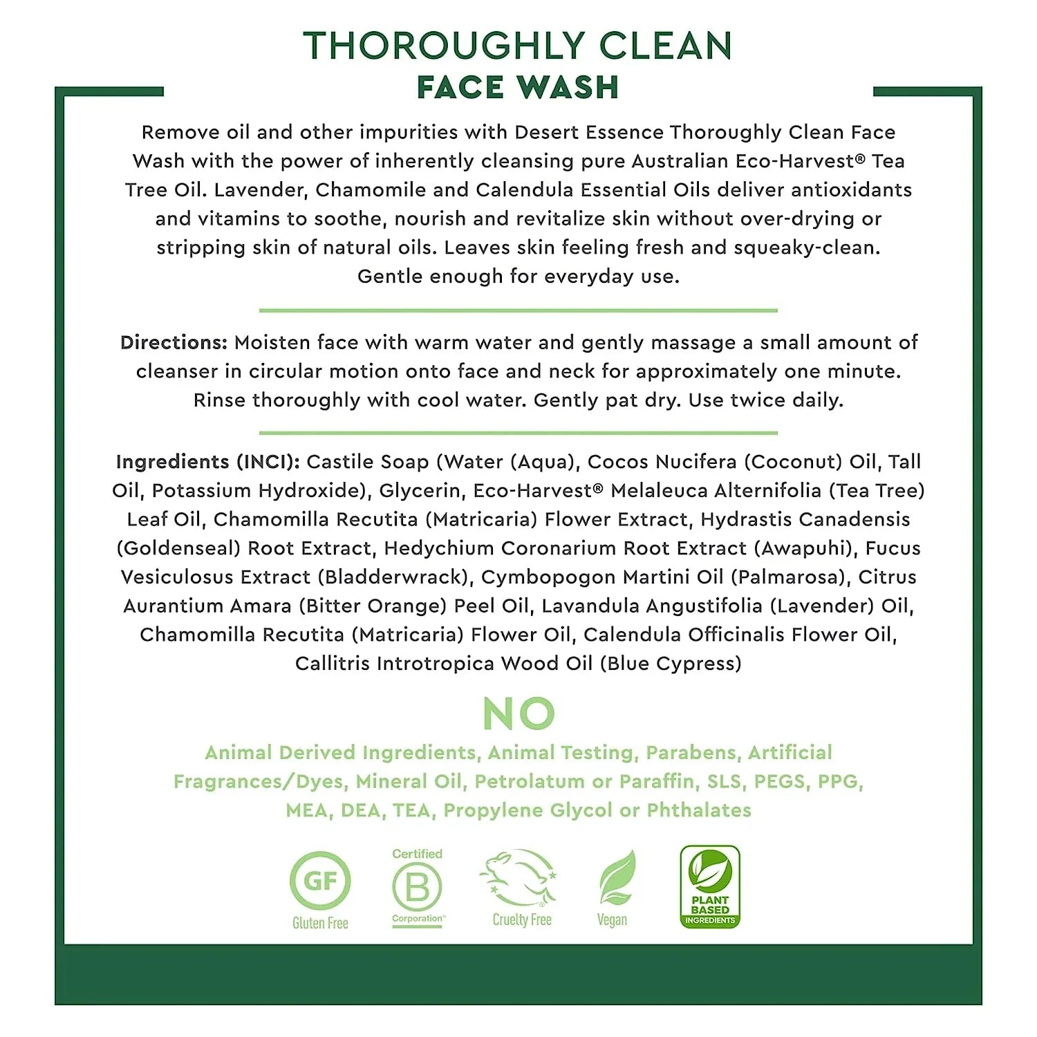Desert Essence, Thoroughly Clean Face Wash with Tea Tree Oil, Hydrating & Non-Drying, 32 Oz Tea Tree 32 Fl Oz (Pack of 1)
