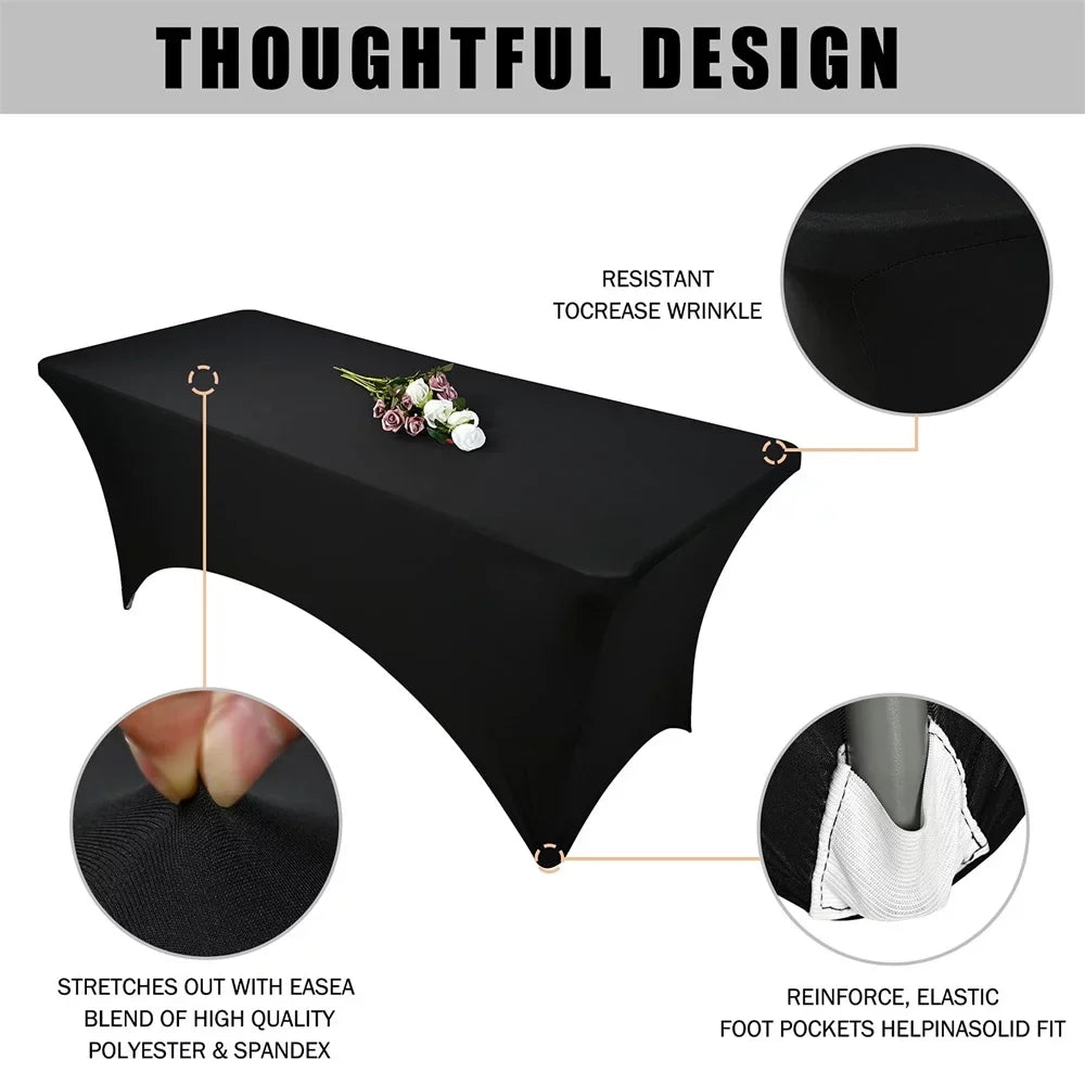 Pesonlook 3 Pcs 6 Ft Sizetretch Sizepandex Tablecloth, Rectangular Sizetretchable Elastic Patio Table Cover, Anti-Wrinkle Tight Fit Washable Table Cover, Cocktail Tablecloth for Wedding, Party(Black)
