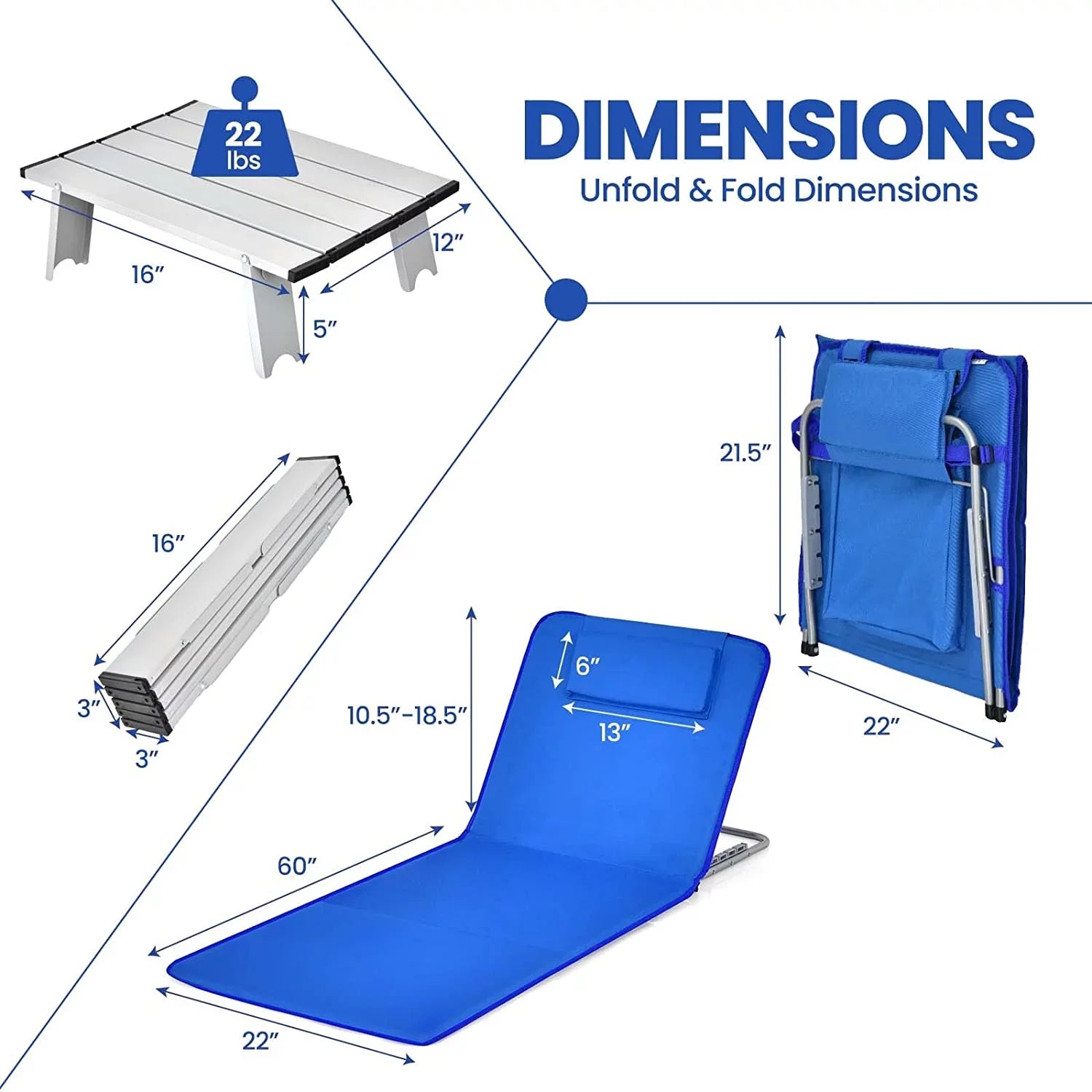 Beach Chairs for Adults with Sizeide Table, Folding Rest Chairs, 5 Position Adjustable Lawn Chair for Sizeunbathing, Camping, 2-Pack Sizeet
