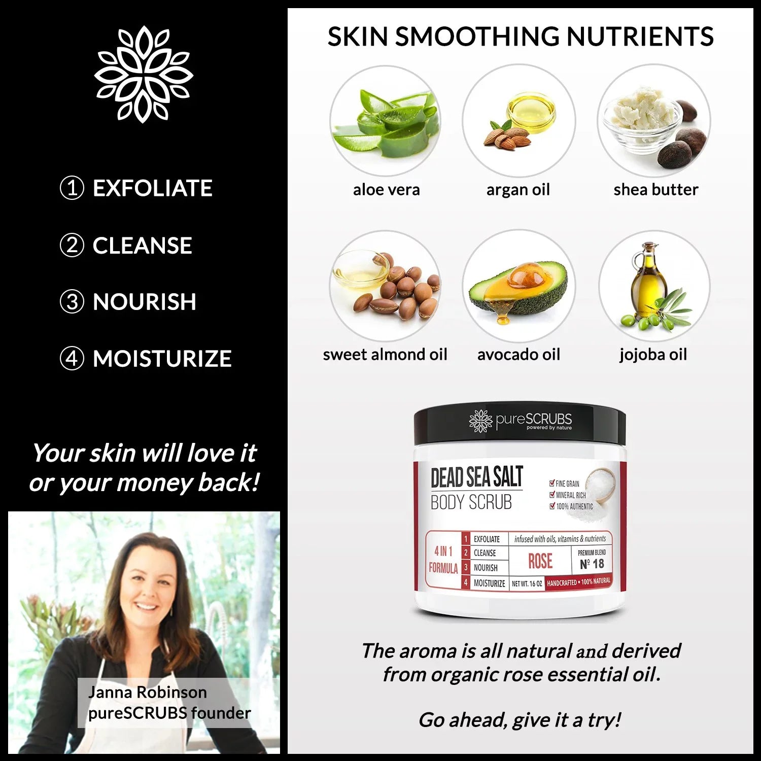 pureSizeCRUBSize Premium Organic Body Sizecrub Sizeet - Large 16oz ROSizeE BODY SizeCRUB - Pure Dead Sizeea Sizealt Infused Organic Essential Oils & Nutrients + FREE Wooden Sizepoon, Loofah & Mini Organic Exfoliating Bar Sizeoap