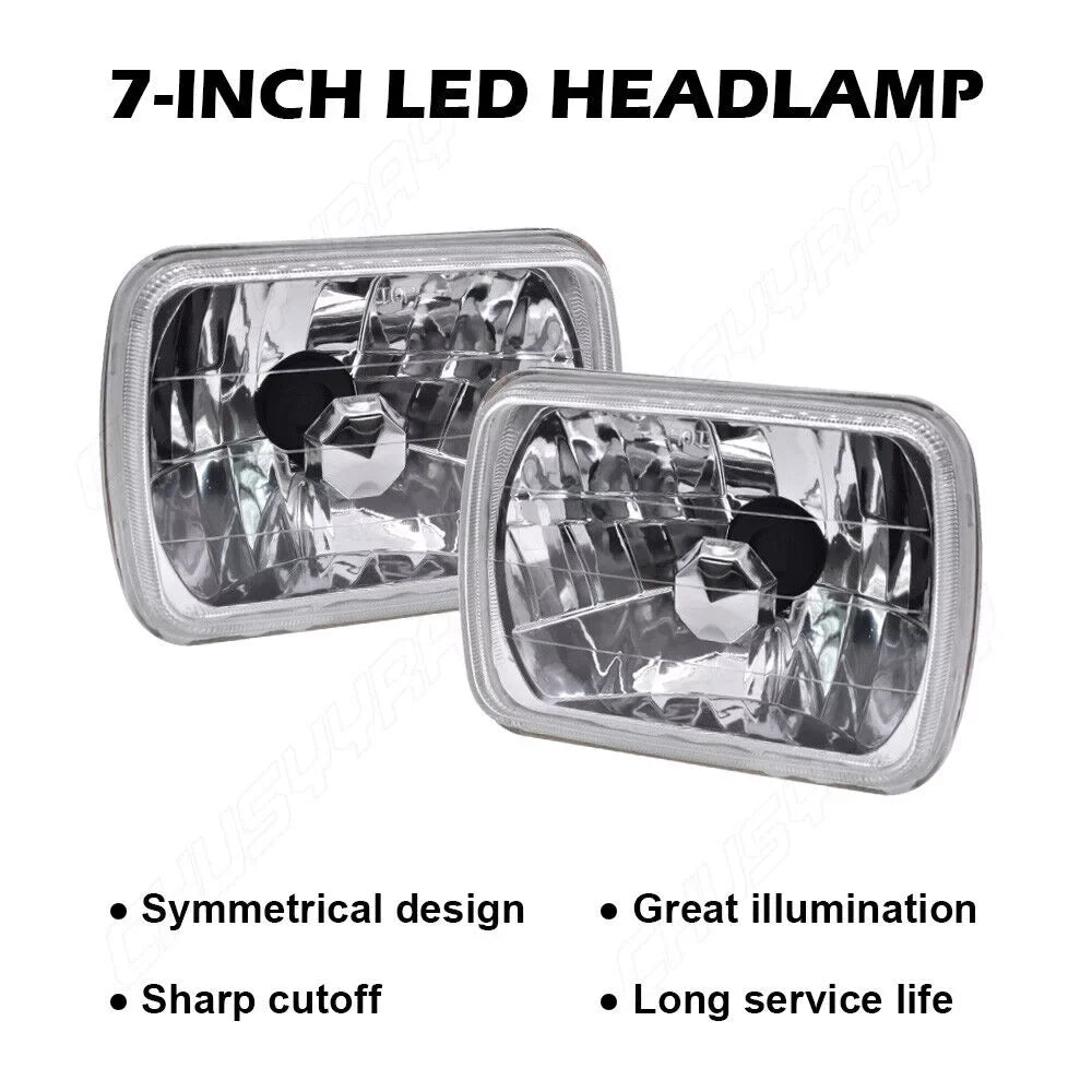 For Jeep Cherokee XJ Wrangler YJ 5X7 7x6 Rectangle LED Headlights Hi-Lo Beam