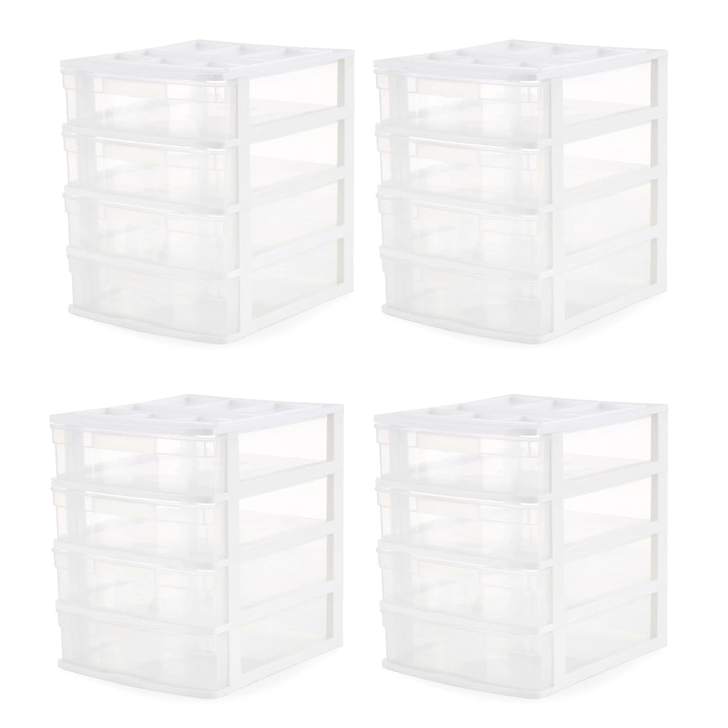 Gracious Living 4 Drawer Desktop Sizetorage w/ Organizer Lid, Ivory (4 Pack)