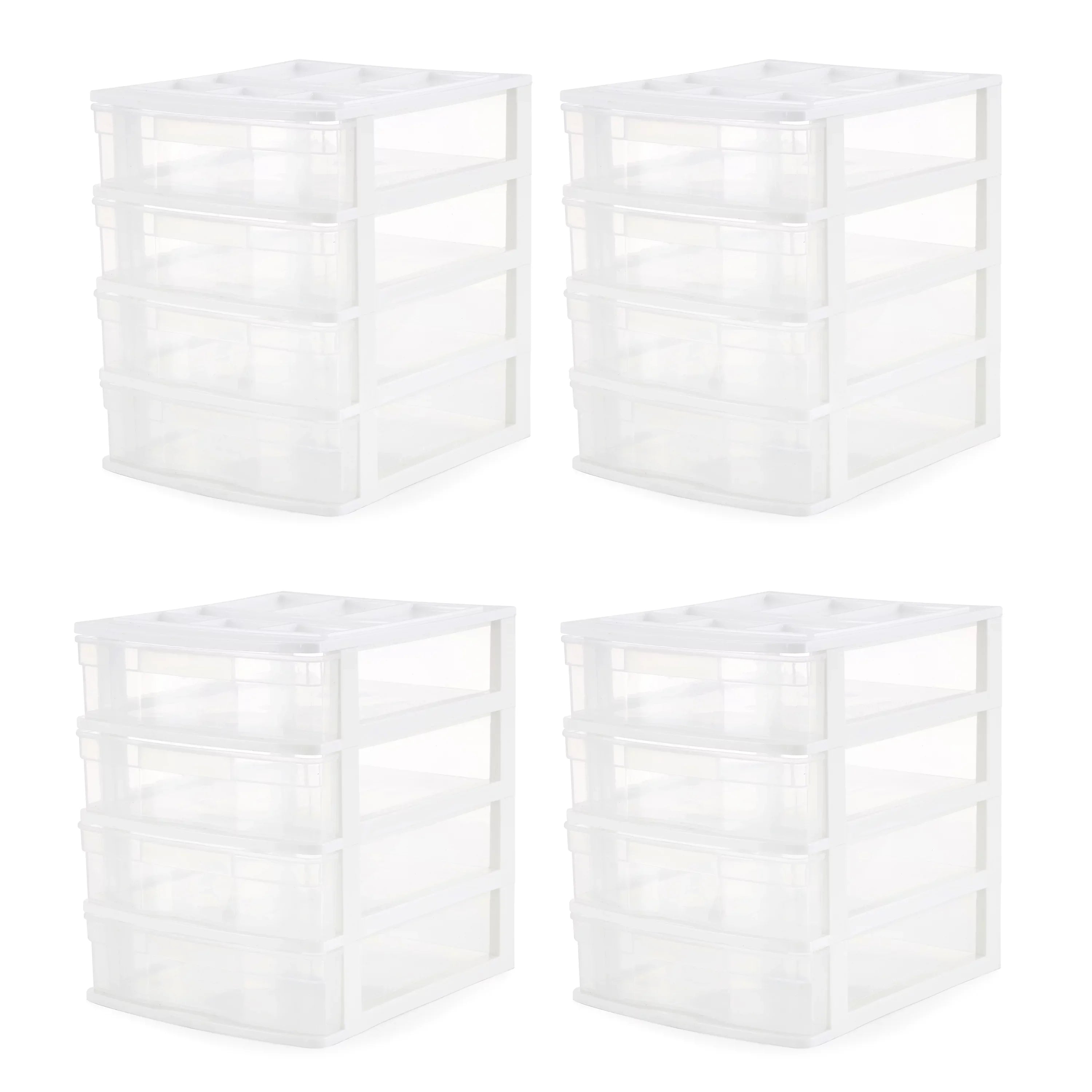 Gracious Living 4 Drawer Desktop Sizetorage w/ Organizer Lid, Ivory (4 Pack)