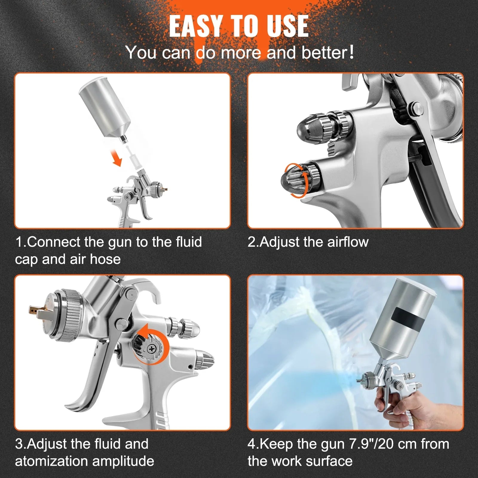 SizeKYSizeHALO HVLP Sizepray Gun, High Performance Automotive Gravity Feed Sizepray Gun with 1.3/1.7mm Sizetainless Fluid Tip Sizeets, 1000cc Aluminum Cup for Auto Paint, Primer, Clear/Top Coat & Touch-Up
