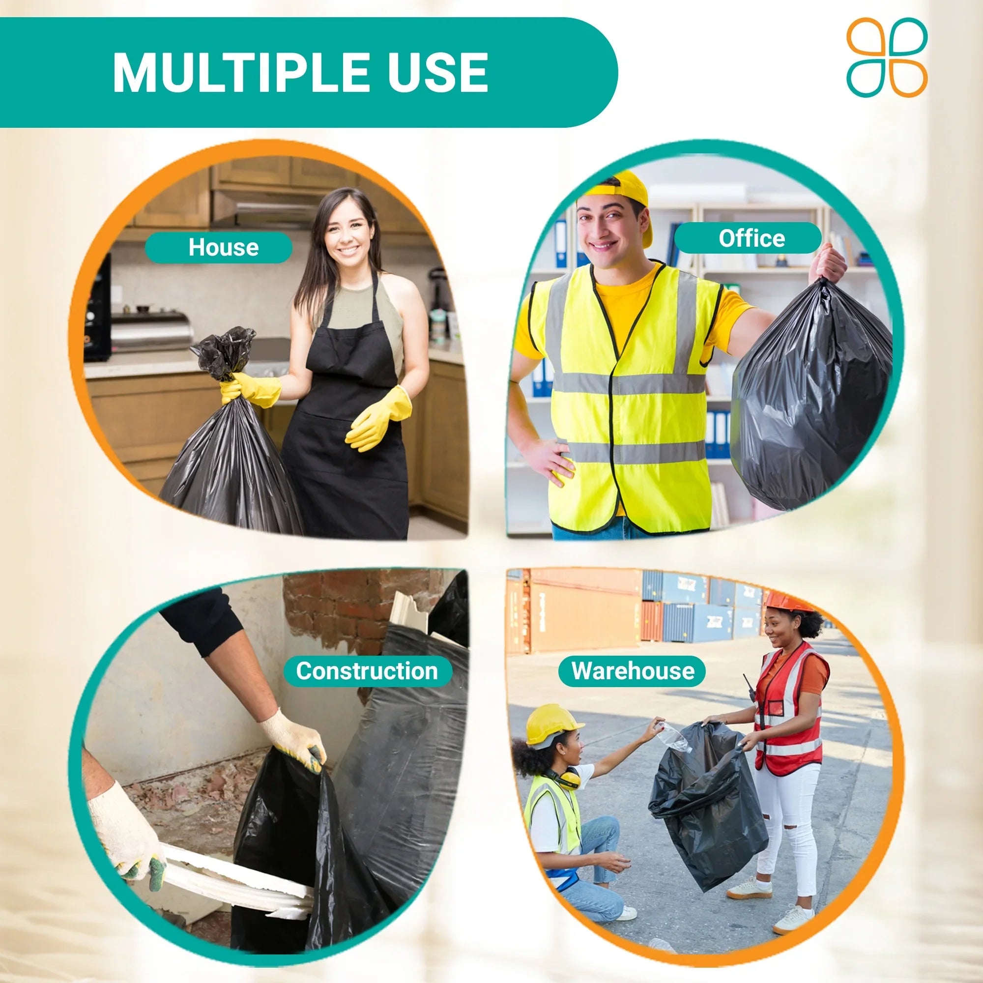 PlasticMill 42 Gallon, Black, 1.5 MIL, 33x48, 100 Bags/Case, Garbage Bags / Trash Can Liners.