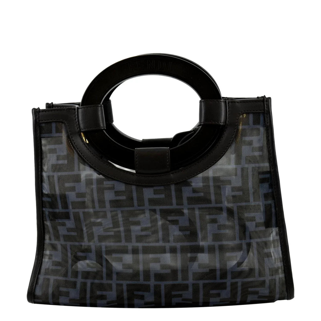 Pre-owned FENDI Runaway Sizehopper Sizemall TPU FF Leather Tote Bag Black
