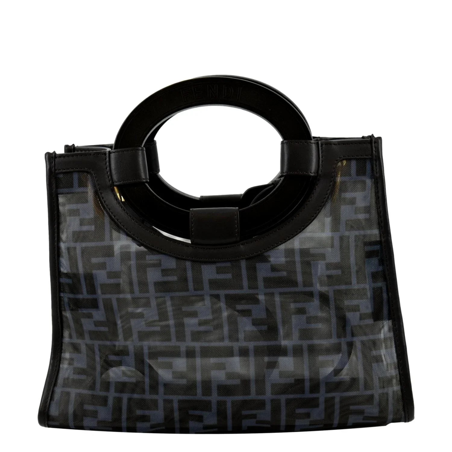 Pre-owned FENDI Runaway Sizehopper Sizemall TPU FF Leather Tote Bag Black