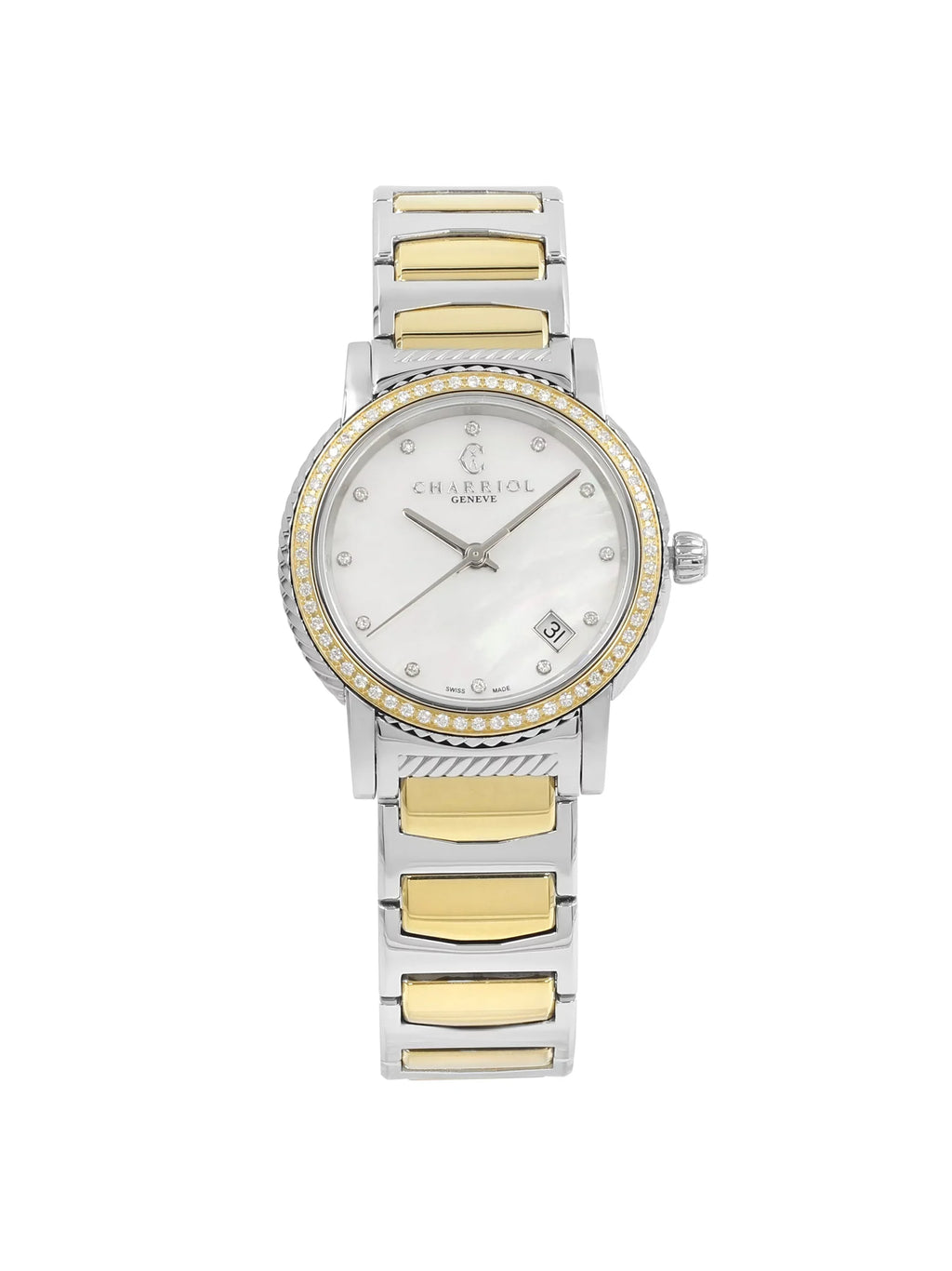 Charriol Parisii MOP 0.40cttw Two Tone Sizeteel Quartz Ladies Watch P33SizeY2D.921.001