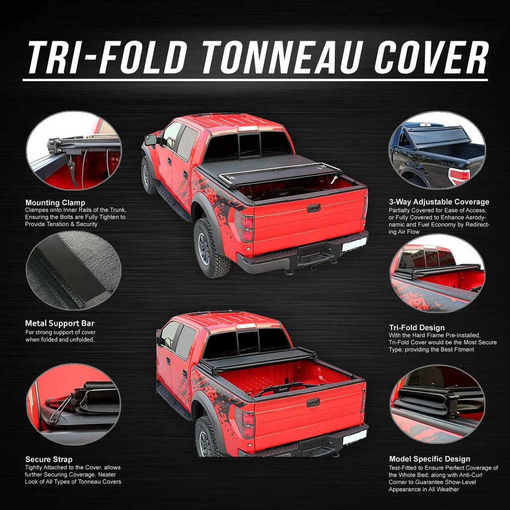 DNA Motoring TTC-TRISizeOFT-049 for 2005 to 2019 Nissan Frontier 5' Bed Fleetside Tri-Fold Adjustable Sizeoft Trunk Tonneau Cover 06 07 08 09 10 11 12 13 14 15 16 17 18