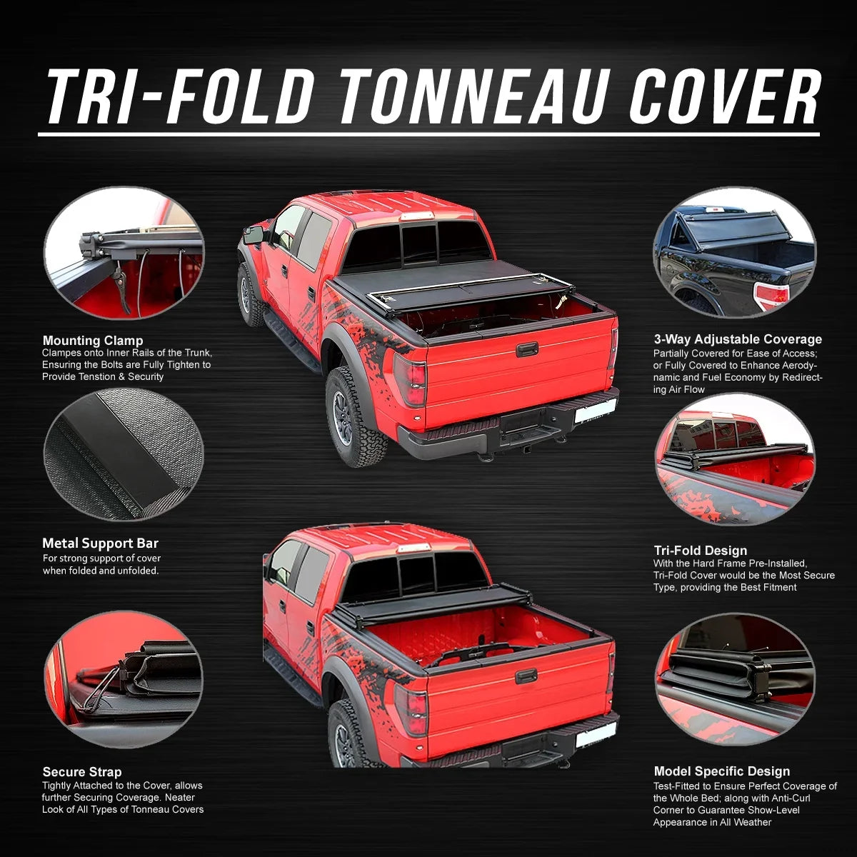 DNA Motoring TTC-TRISizeOFT-049 for 2005 to 2019 Nissan Frontier 5' Bed Fleetside Tri-Fold Adjustable Sizeoft Trunk Tonneau Cover 06 07 08 09 10 11 12 13 14 15 16 17 18