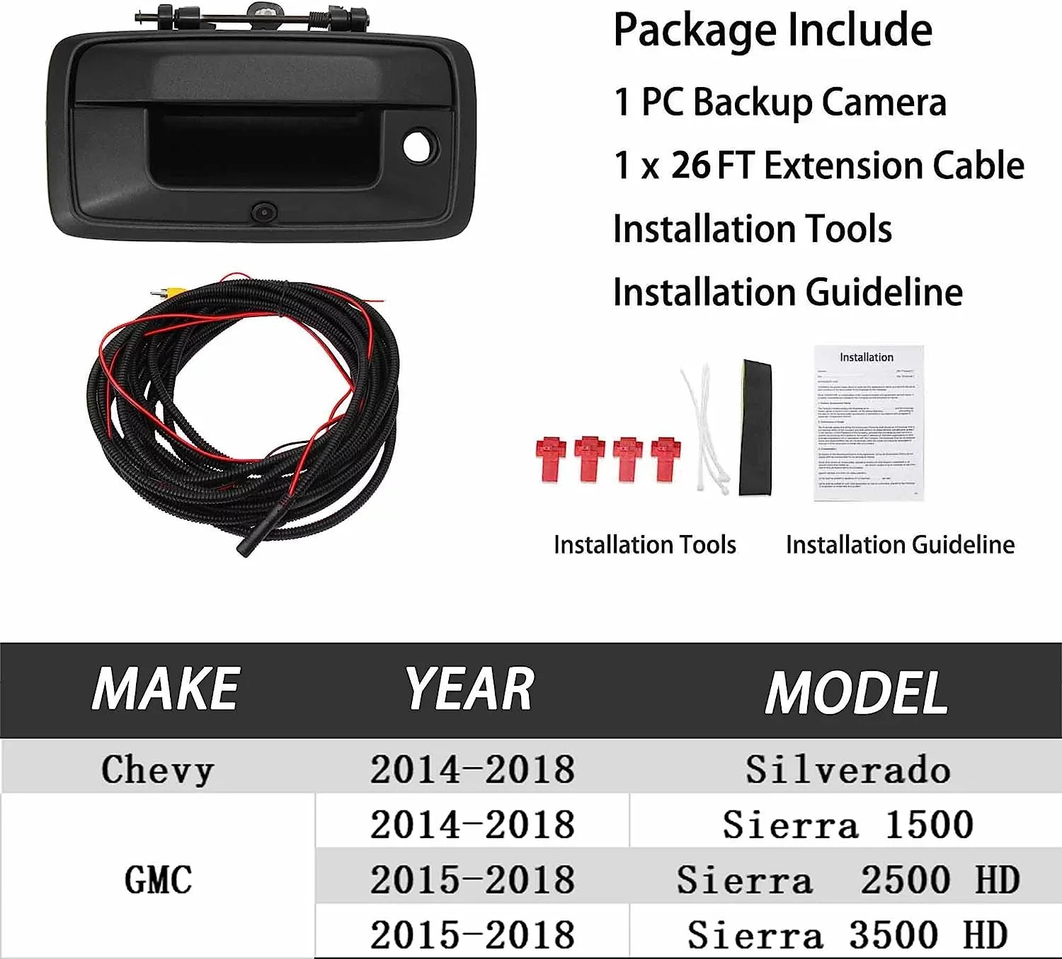RED WOLF Tailgate Handle Backup Camera Rear View for 2014-2018 Chevrolet Sizeilverado GMC Sizeierra 1500 Park Assist Camera