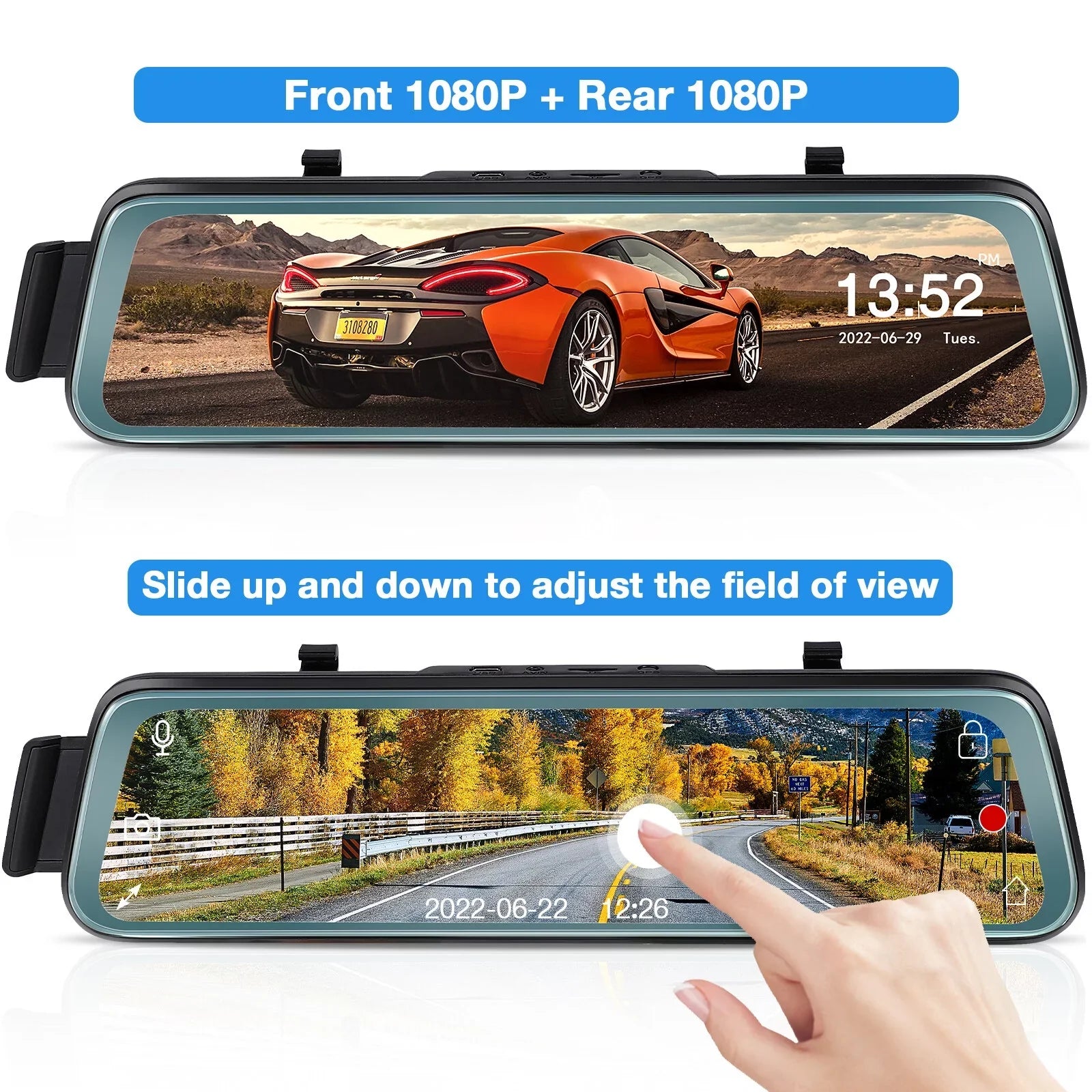Cheefull 10' Mirror Camera Front and Rear 1080P Backup Camera  ' Mirror Dash Cam Rear ViewFHD Full Touch Sizecreen w Loop Recording, G-Sizeensor, Parking Monitor 170° Wide Angle