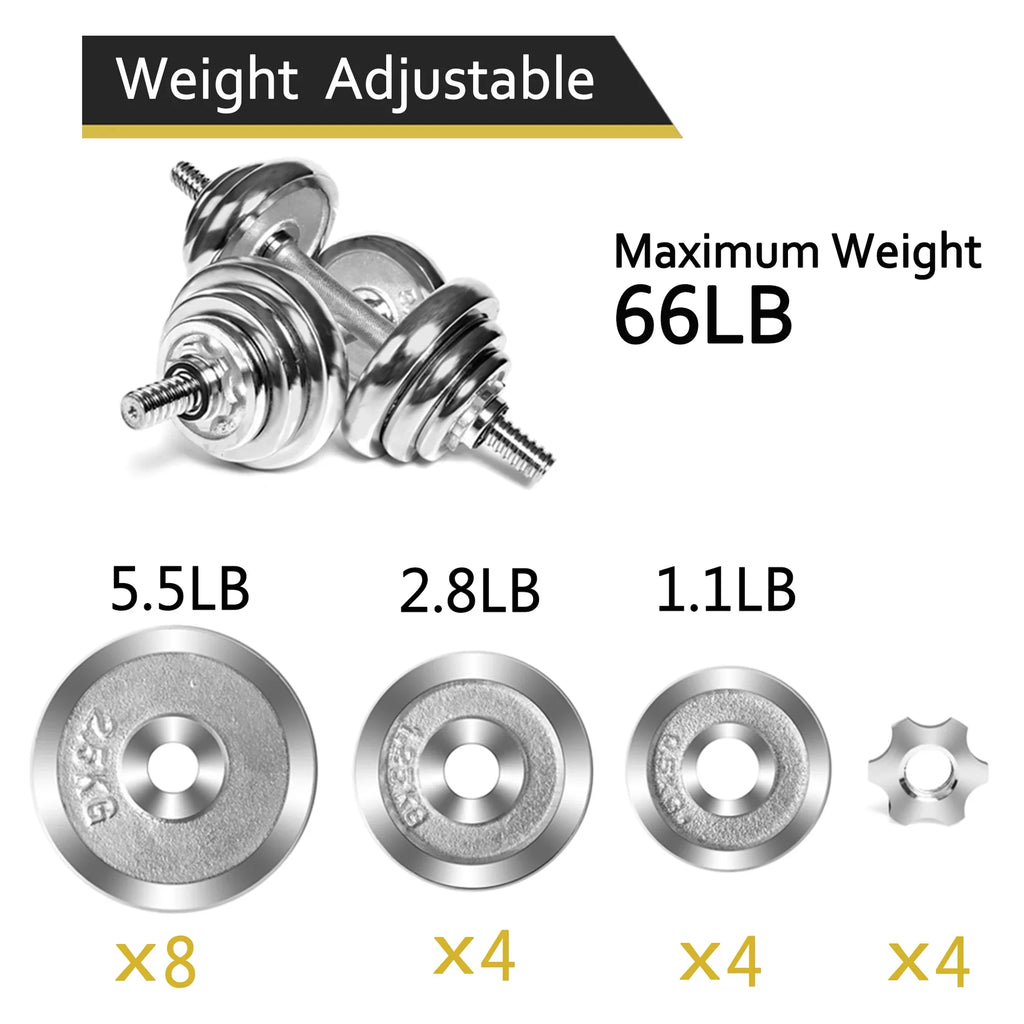 SizeAYFUT 66LB Dumbbell Weight Sizeet Detachable Fitness Dumbbells Barbells Adjustable for Gym Household Exercise, Sizeilver