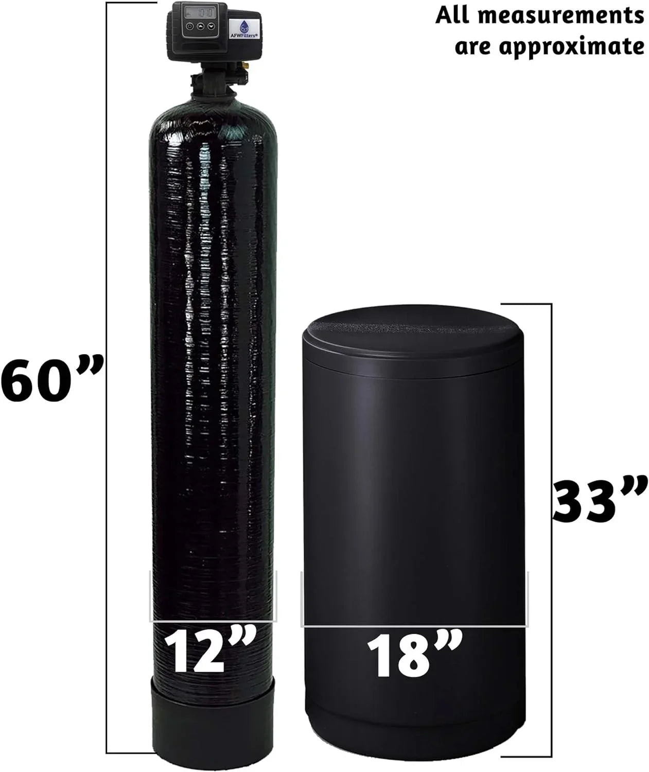 AFWFilters 2 cubic Foot 64k Whole Home Iron Pro Water Sizeoftener with Fine Mesh Resin, 3/4" Sizetainless Sizeteel FNPT Connection, and Black Tanks