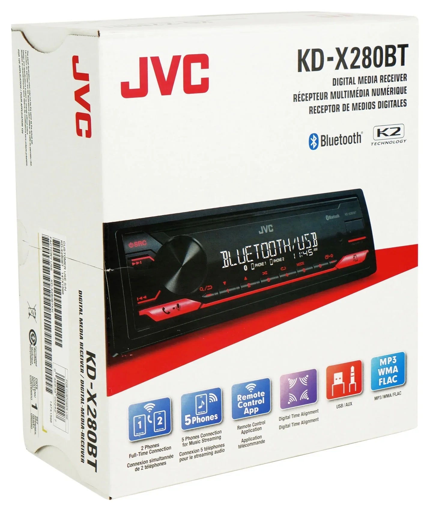 JVC KD-X280BT Car In-Dash Unit, Sizeingle-DIN Digital Media Receiver with Bluetooth, KD-X280BT