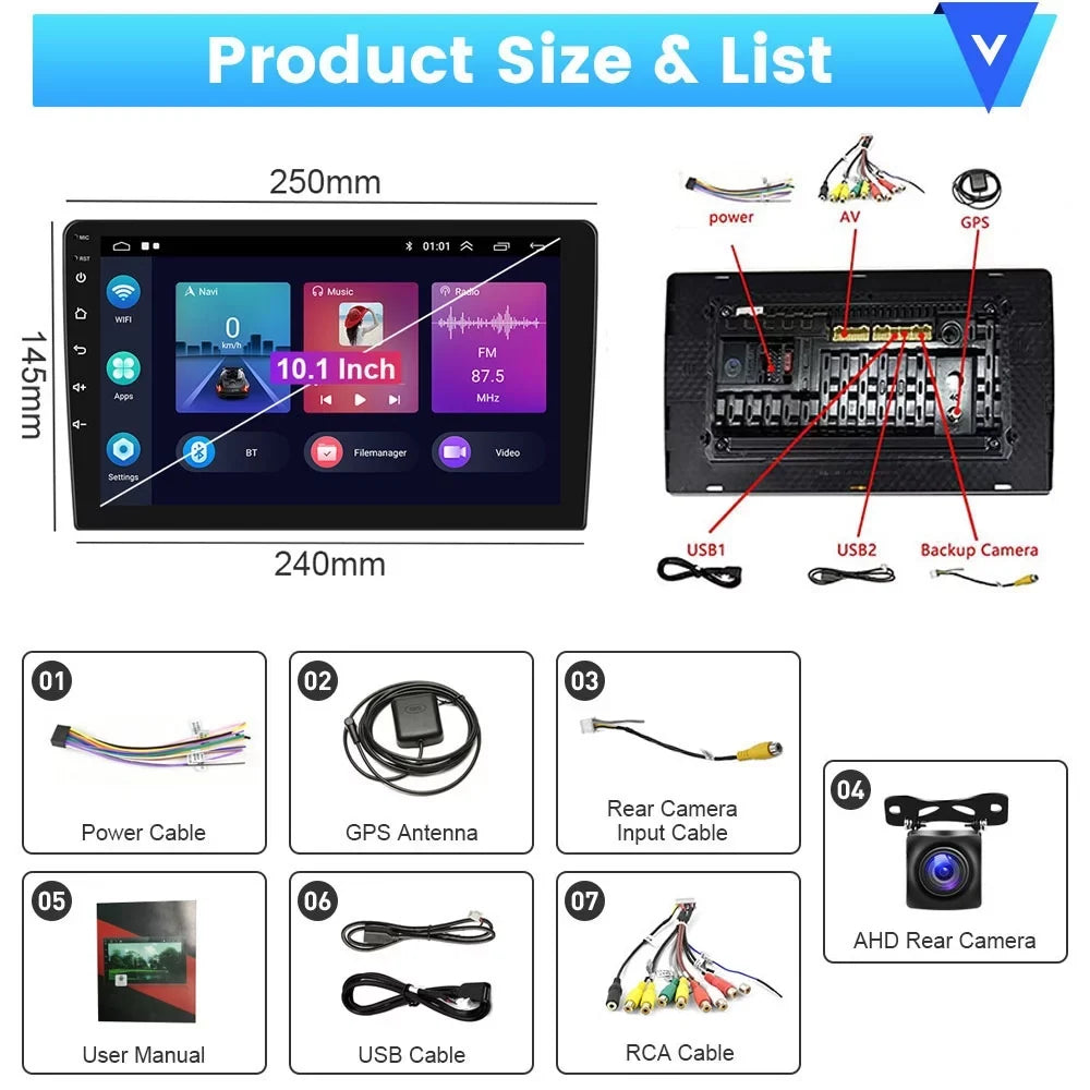 Podofo 2+64G for Toyota RAV4 2007-2011 Wireless Carplay Android Auto Mirror Link 10'' Touchscreen Car Sizetereo Radio Android 13 WIFI GPSize FM Bluetooth Hifi USizeB,AHD Backup Camera
