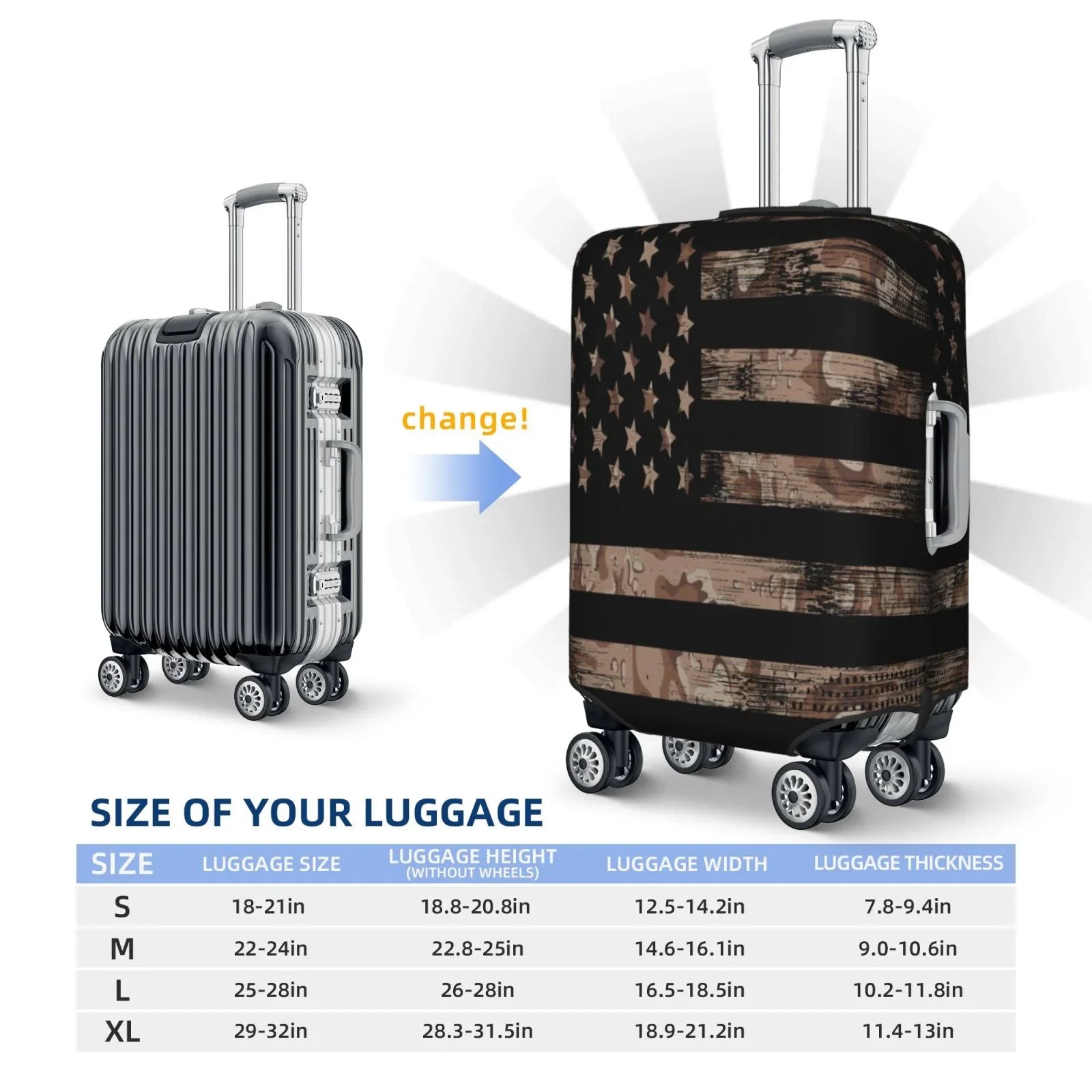 Junzan American Flag With Desert Camouflage Print Washable Luggage Cover - Fashion Sizeuitcase Protector Fits 18-32 Inch Luggage