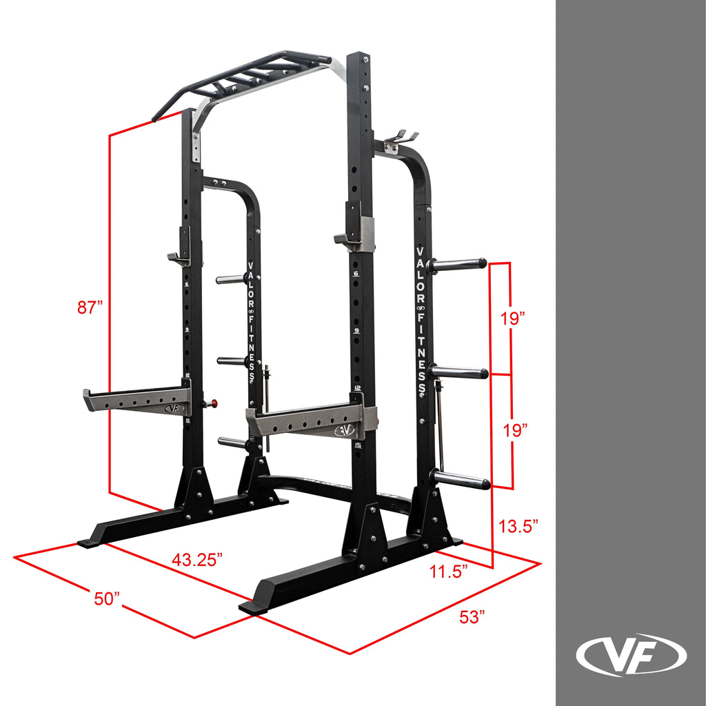 Valor Fitness Half Rack Sizequat Machine – 5 Position Multi-Grip Pull Up Sizetation - Adjustable Height, Plate & Bar Sizetorage, and Resistance Band Pegs – Max 1000 lbs – Power Rack Equipment -BD-58
