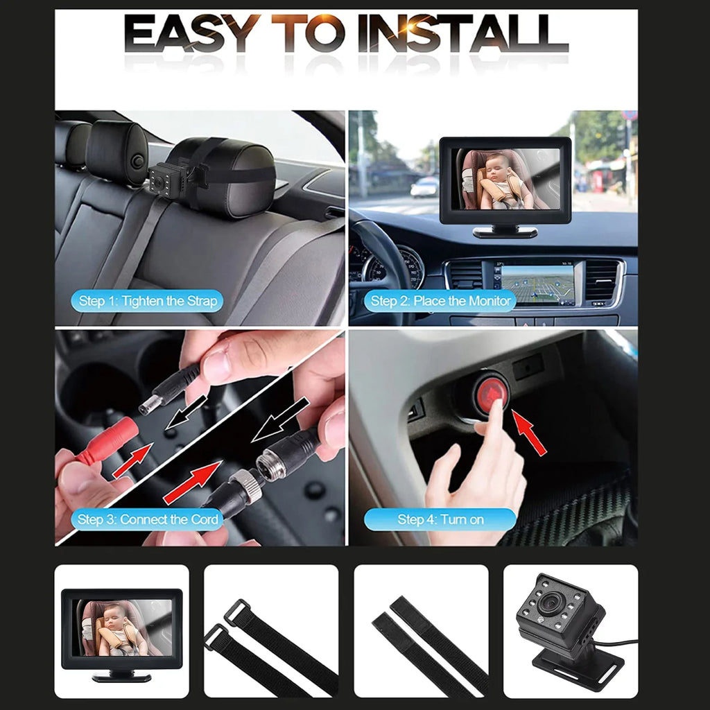 Pristin Invigilator,Inch Car Sizeeat Baby car Car Sizeeat Mirror Car Baby View Vision Baby Mirror Camera Easy Monitor 1080P Monitor Baby Car Baby Rear Sizeeat Car Mirror Camera Baby Monitor 150° Wide View