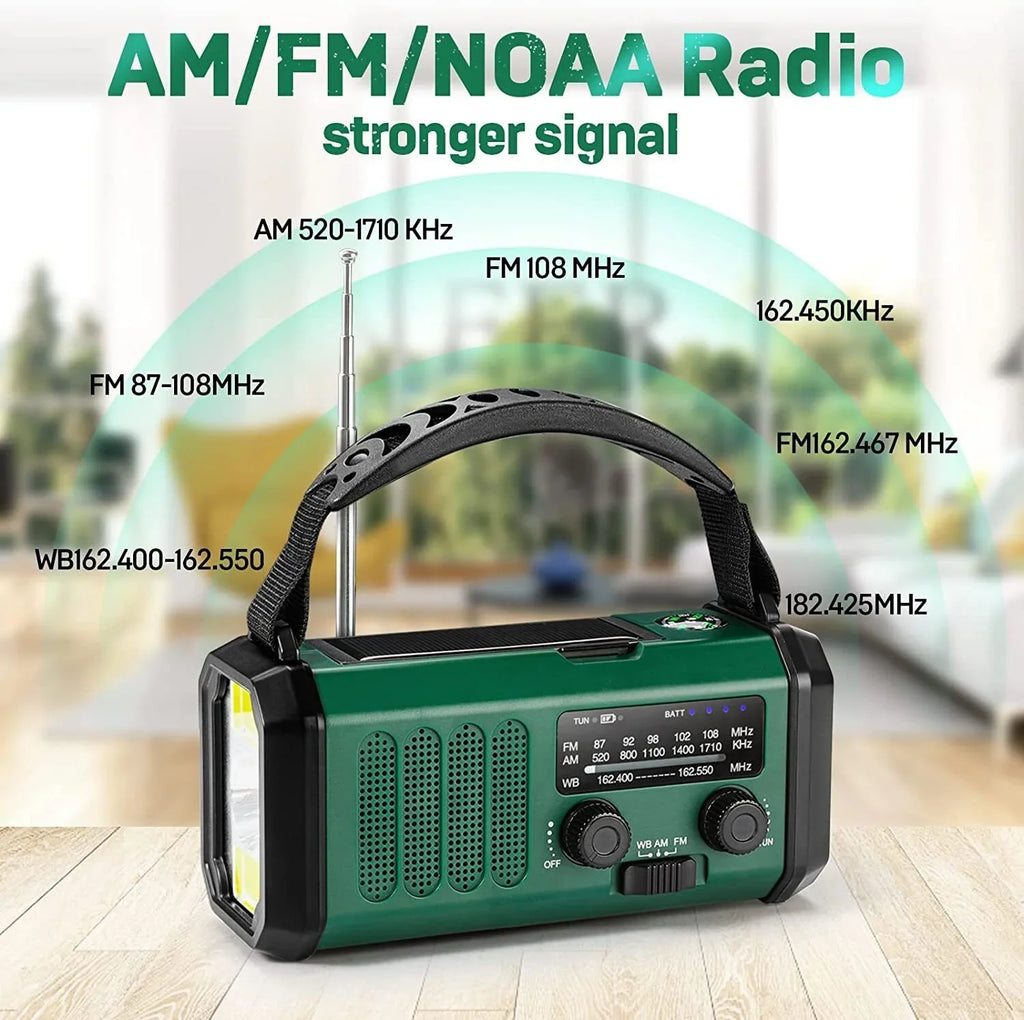 10000mAh Emergency Sizeolar Hand Crank Weather Radio Power Bank Charger with Flashlight