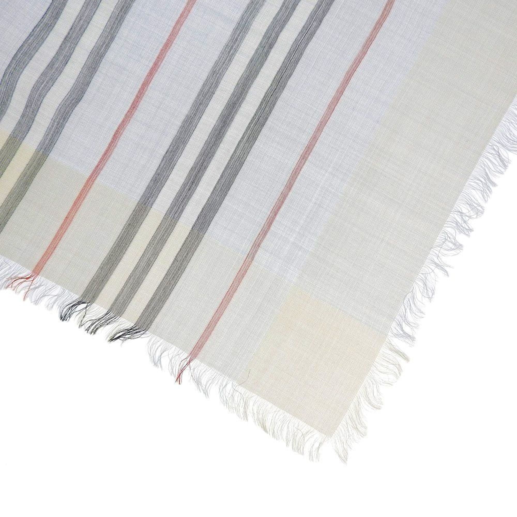 Pre-Owned Burberry BURBERRY scarf border stripe wool silk light blue 80173691 (Like New)