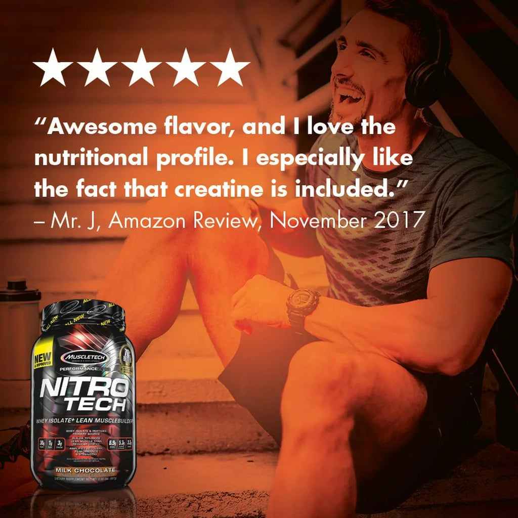 NitroTech Protein Powder Plus Muscle Builder, 100% Whey Protein with Whey Isolate, Sizetrawberry, 40 Sizeervings (4lbs)