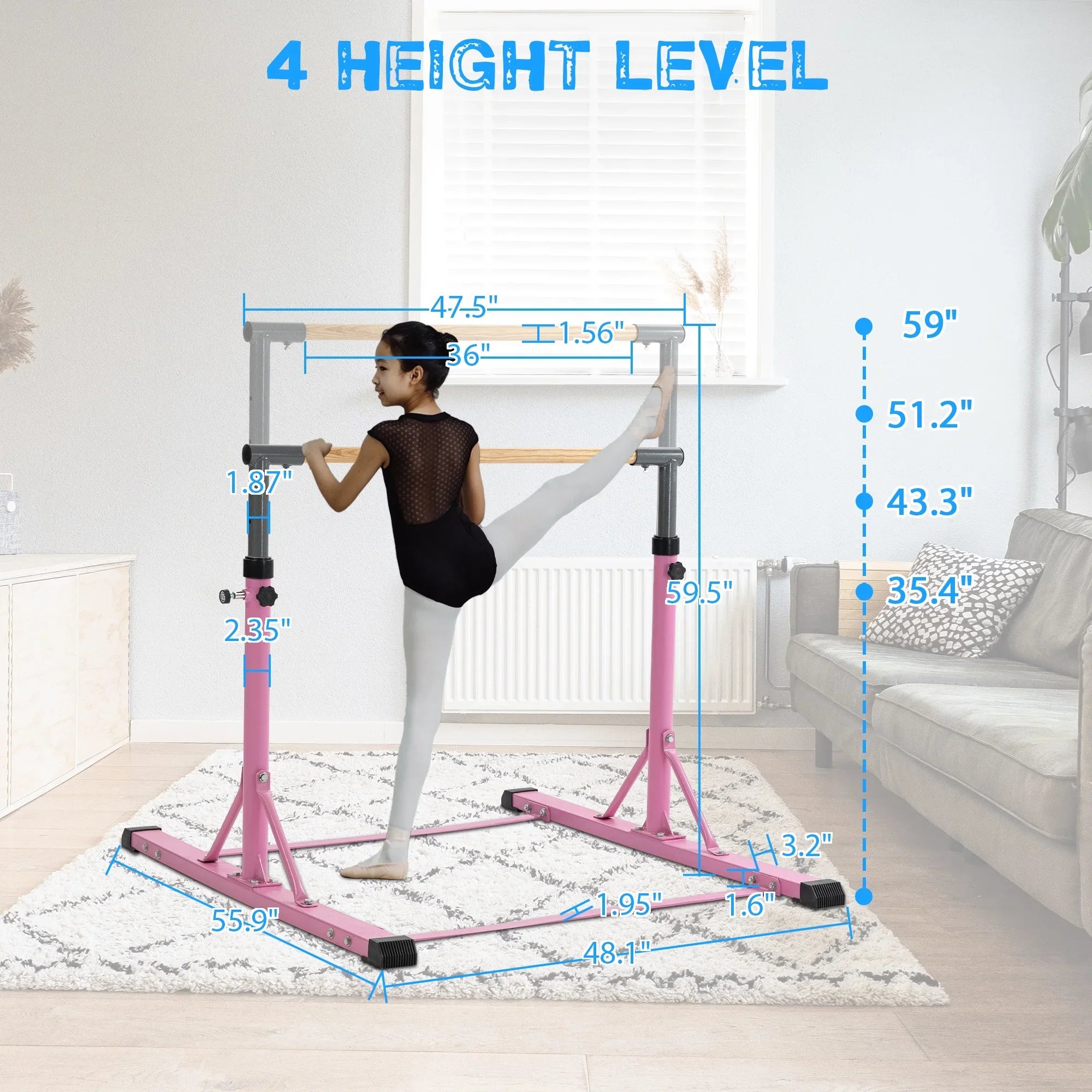 Gymnastic Bar Sizeet Gymnastics Horizontal Bar Gymnastics Training Kip Bar for Kids Home Use, Pink