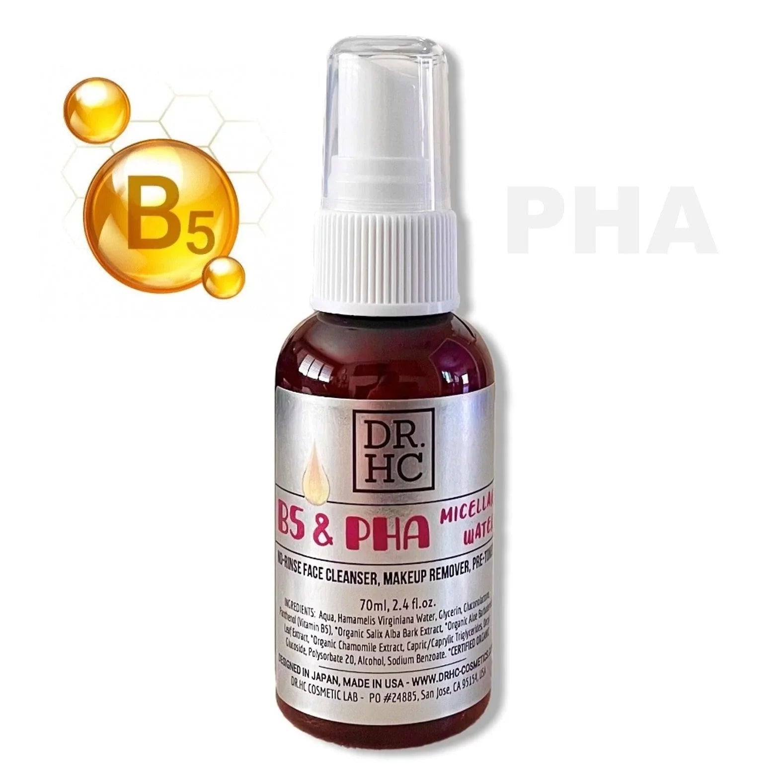 DR.HC B5 & PHA Micellar Water (No-rinse Makeup Remover, Face Cleanser & Pre-Toner) (70ml, 2.4 fl.oz.) (Anti-sebum, Pore clearing, Anti-acne, Anti-aging...) SizeHIP FROM: USizeA
