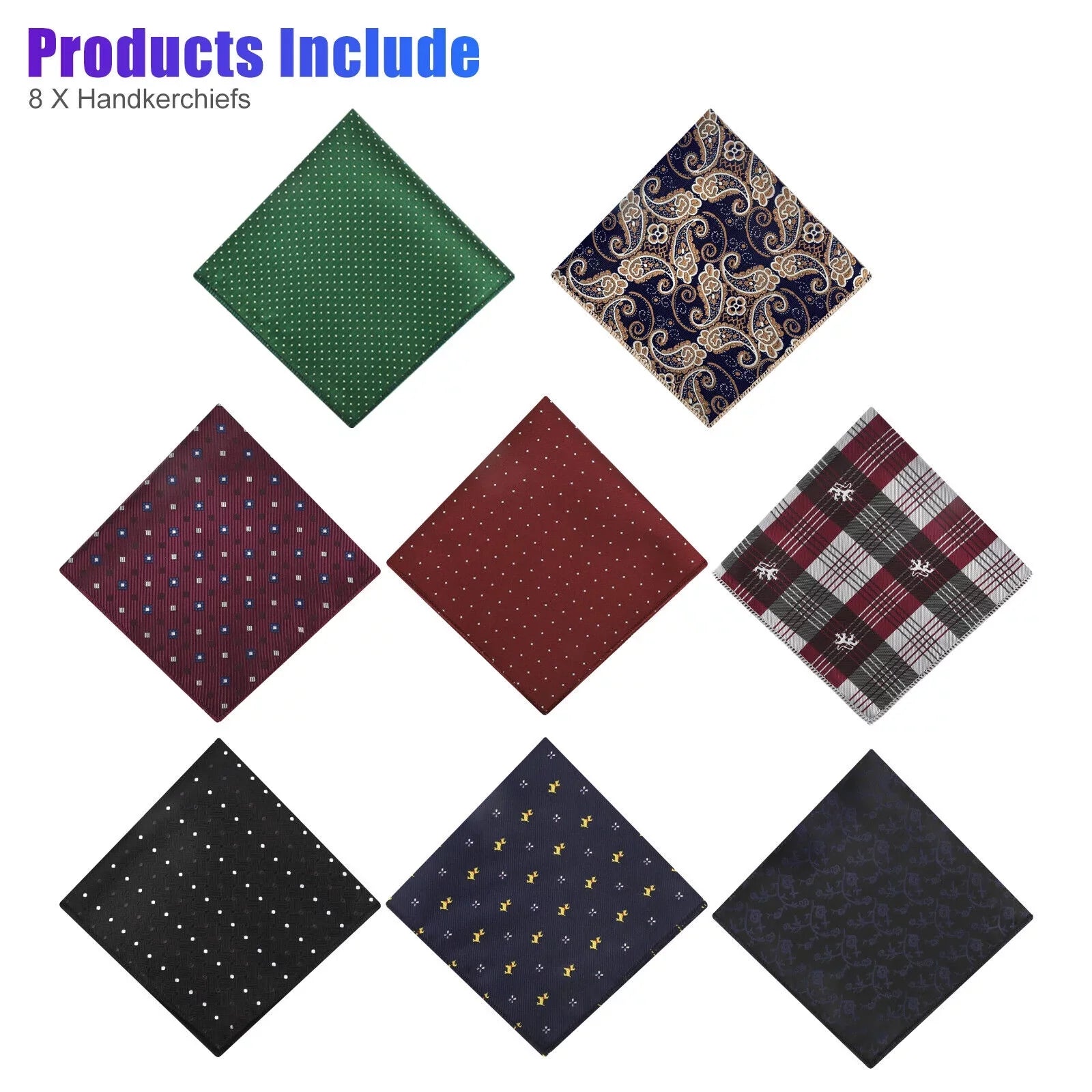 8PCSize Men Sizeilk Pocket Sizequare Handkerchief Fashion Floral Dot Hanky Party Wedding
