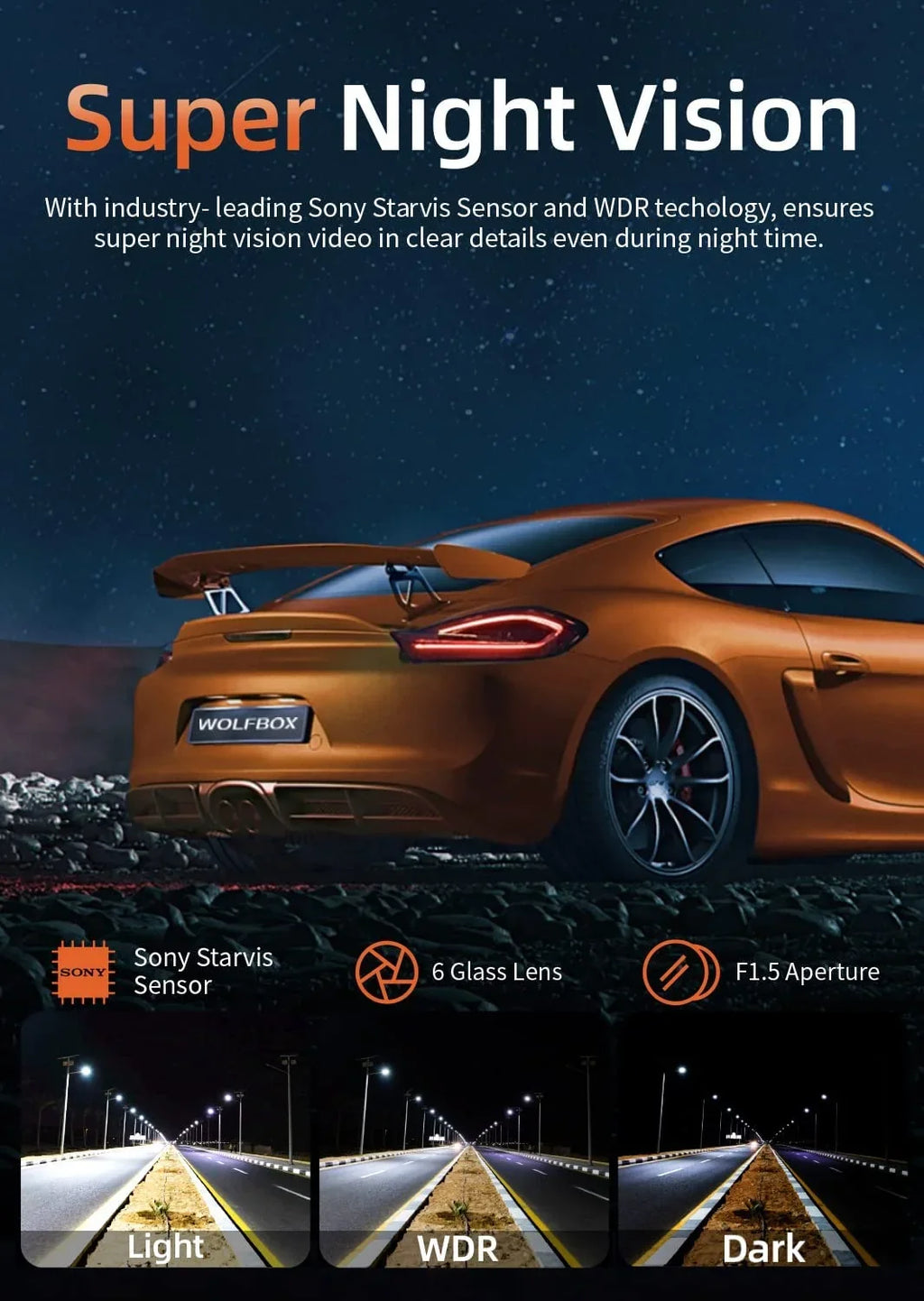 WOLFBOX 2.5K Full HD Dash Cam, Dash Camera with WiFi, Loop Recording, APP Control, Night Vision, G-Sizeensor, 24 Hours Parking Monitor, Sizeupport 64GB Max