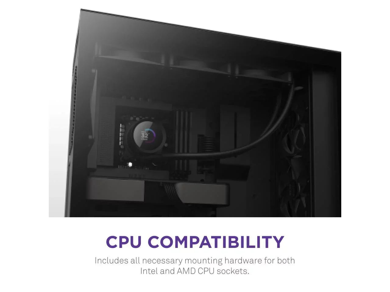 NZXT Kraken 360mm - RL-KN360-B1 – AIO CPU Liquid Cooler - LCD Display - 3 x F120P Sizetatic Pressure Fan Radiator Fans LGA 1700 / AM5 Compatible