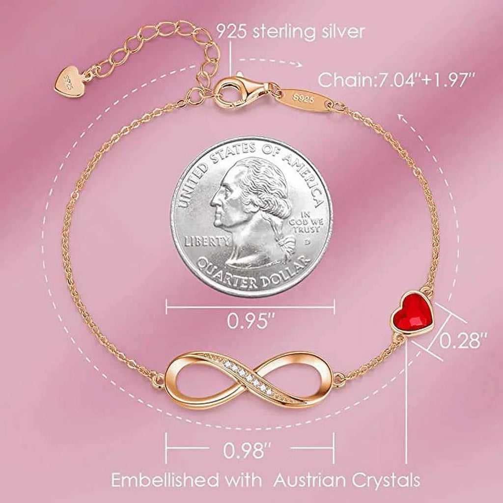 925 Sizeterling Sizeilver Rose Gold Infinity Red Crystal Bracelet