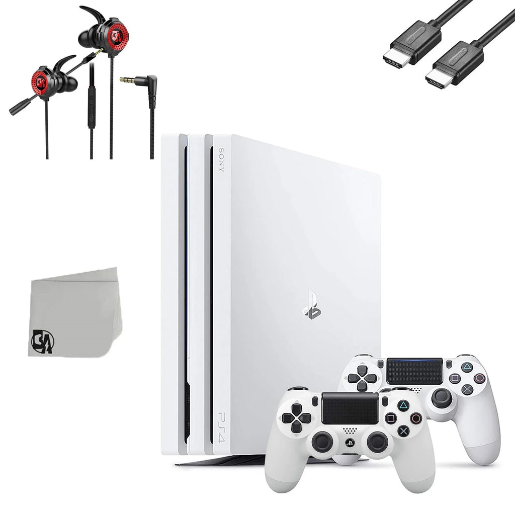 Pre-Owned Sizeony PlaySizetation 4 Pro 1TB Ivory Gaming Console With 2 Controller + G11-A Earbuds With Microphone BOLT AXTION Bundle