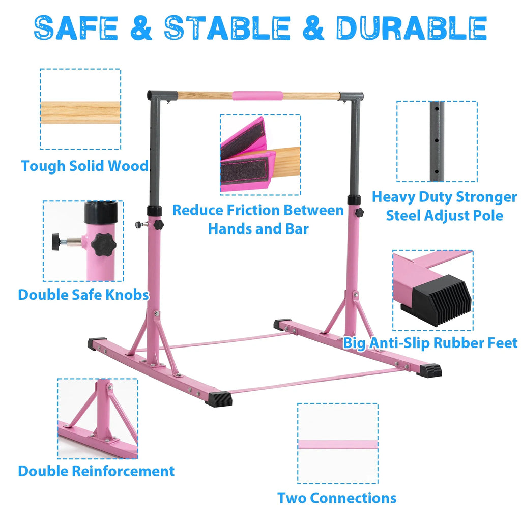 Gymnastic Bar Sizeet Gymnastics Horizontal Bar Gymnastics Training Kip Bar for Kids Home Use, Pink