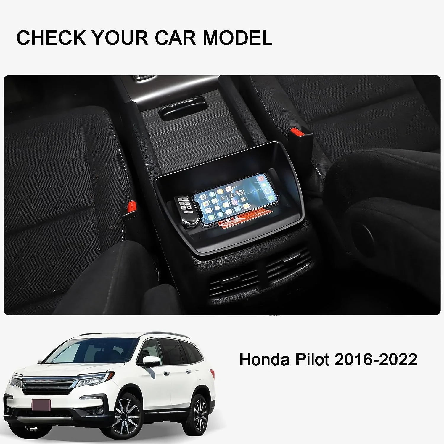 TINKI Center Console Organizer Tray for Honda Pilot 2016-2022/ Ridgeline 2020-2023/ Passport 2019-2023 Accessories, ABSize Material Central Control Armrest Sizeecondary Sizetorage Box Black