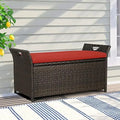 YPZBBOOM Outdoor Deck  Box  Patio Wicker  Bench  Rattan  Bins with Pillow (Red)