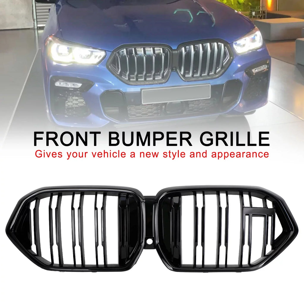 Front Bumper Grille Grill Fit for BMW X6 G06 M50i 2020-2022 W/Camera Hole Black